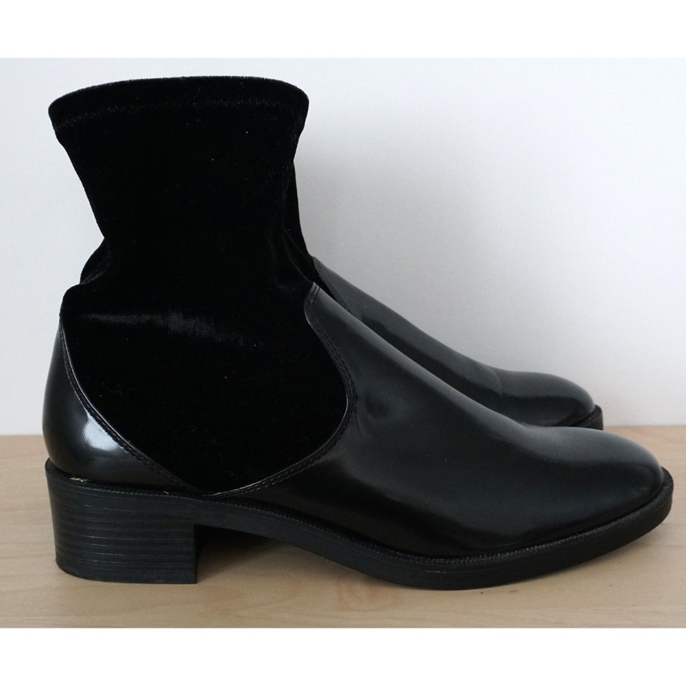ZARA Stretch Velvet Black Faux Leather Boots Sz 38 - Picture 2 of 8